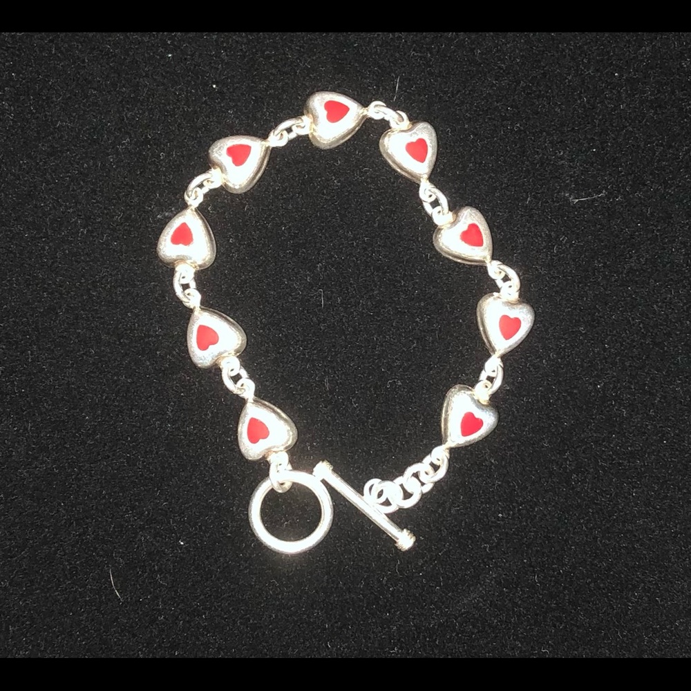 RED Vintage Sterling Silver enamel  Inlay 7" Bracelet. B3 - Picture 12 of 12